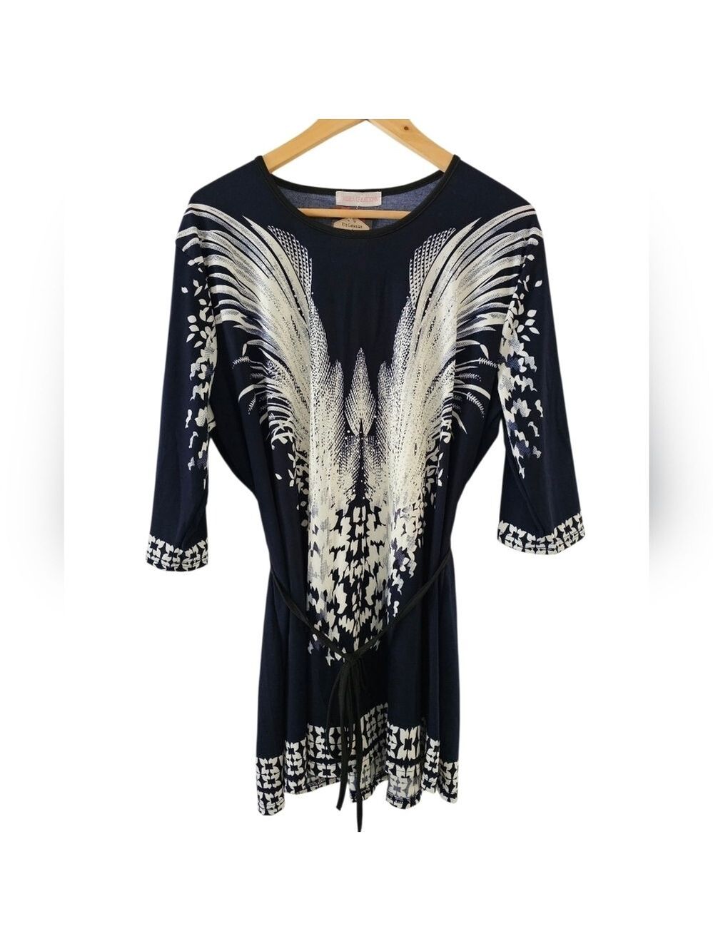 TRÏBE Angel Wing Rhinestone Detail Navy Tunic Size Large NWT